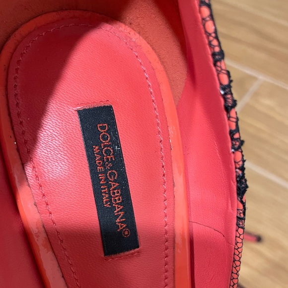 Dolce&Gabbana red and black lace and red bottom high heels dressy shoes - Picture 2 of 8